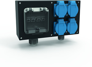 Vollgummi-Hängeverteiler 16A 260x145mm IP54 4xSCHUKO 4xRJ45