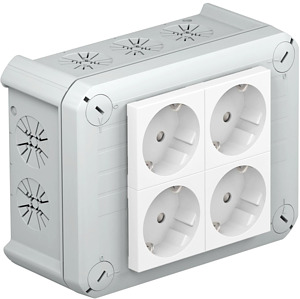 Kabelabzweigkasten 4 Schuko Steckdo sen 33° ws 2+2 150x116x67, PP, lichtgrau