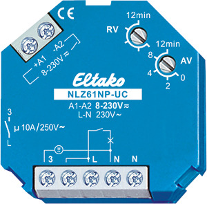 Nachlaufschalter 1S/10A Einbau 8-230V UC 0-12min.