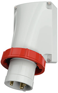 Wandgerätestecker 3pol.63A 400V Schraubkontakt IP67 grau/rot