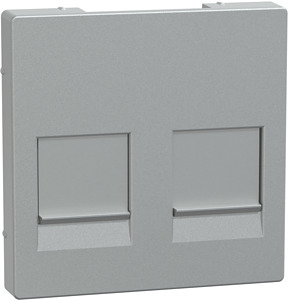 Zentralplatte f.Modular Jack 2-fach m. Staubschutzschieber, aluminium