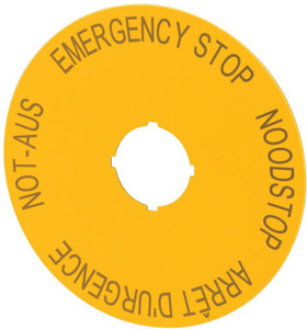 Not-Aus-Schild IP66 D=90mm Sprachen DE, EN, NL, FR
