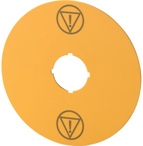 Schild NOT-AUS gelb D = 90mm mit Symbol IEC60417-5638