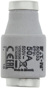 Sicherungseinsatz Niederspannung 50A AC 500V 100 kA D3 gL/gG IEC träge