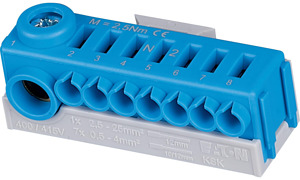 Steckklemme KSK für Mauerwanne. 1x N-Potenzial, 1x 2,5 bis 25 mm2 und 7x 0,