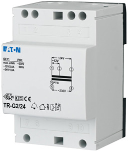Transformator primär 230-240V AC sekundär 12/24V AC, 2-1A 24VA 3TE