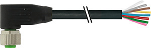 M12 Bu. 90° freies Ltg.-ende PUR 8x0.25 sw UL/CSA+schleppk. 0,3m