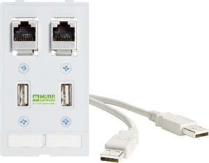 Datensteckv.einsatz 2xUSB+2xRJ45 Modlink 2xUSB BF,A 0,7m Kab.+2xRJ45