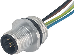 Flanschstecker M12 B-kod. Vorderwandmontage PE-Litze