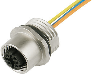 Flanschbuchse M12 D-kod. PE-Litze 0,2m