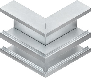 GK-Außeneck 90° doppelzügig asymmet 170x90 mm, De-Öffn. 78/38 mm Stahl, band