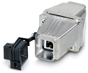 RJ45-Push-Pull-Kupplung CAT.5e IP67 Metall m.Schutzdeckel vernickelt