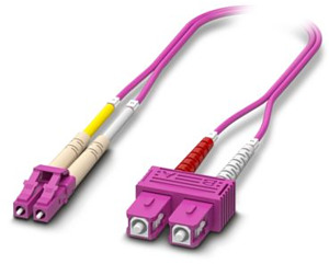 OM4-Duplex-Jumper, Multimode, LC-SC , UPC-Schliff, Länge 2 m