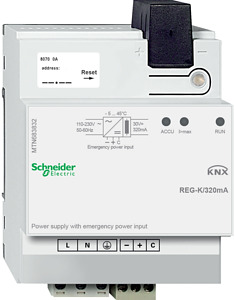 KNX Spannungsversorgung REG-K/320 m A mit Notstromeingang, lichtgrau