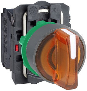 Leuchtwahlschalter, komplett, 3-Pos itionen, 22mm, orange, 120V, 1S+1Ö, in g