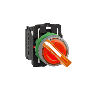 Leuchtwahlschalter, komplett, 2-Pos itionen, 22mm, orange, 120V, 1S+1Ö, in g