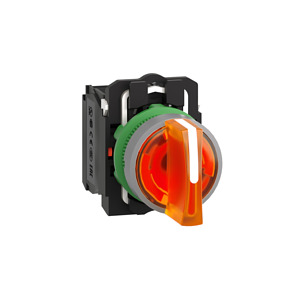 Leuchtwahlschalter, komplett, 3-Pos itionen, 22mm, orange, 24V, 1S+1Ö, in gr