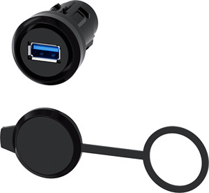 USB-Anschluss 22 mm Kunststoff sw USB-Buchse3.0 rund IP65