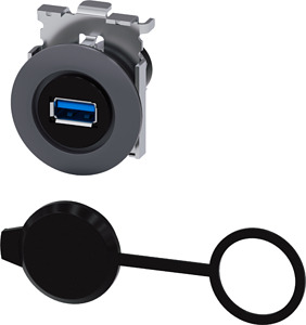 USB-Anschluss, 30 mm, Metall matt, USB-Buchse3.0 rund IP65