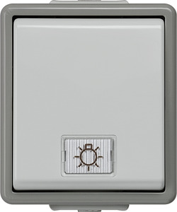 Ausschalter mit Symbol Licht DELTA fläche AP IP44 m.Glimmlampe