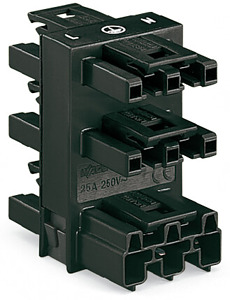 Verteiler 5-fach 3-pol. schwarz 1xStecker 5xBuchse