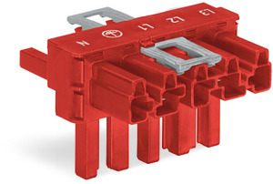 T-Verteiler 5-polig 1xStecker/2xBuche rot 3Verr.kl