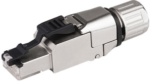 ETHERNET-Stecker RJ-45 Cat. 6A axia l Code T568A AWG 22 Zugentlastung