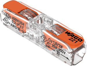Durchgangsverbinder mit Hebel 2-L AWG12/4qmm transp./transp./orange