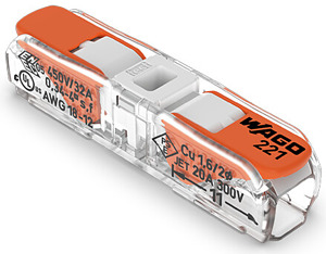 Durchgangsverbinder mit Hebel 2-L AWG12/4qmm transp./weiss/orange