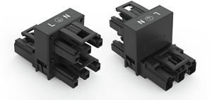 h-Verteiler 3-polig 1xStecker/2xBuchse 3.Verr.kl. sw