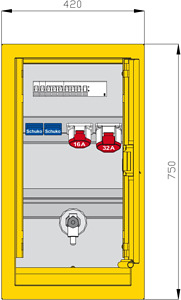 Unterputzverteiler aus Edelstahl mi t einem RCD TypA, 2 CEE-Abgängen 16