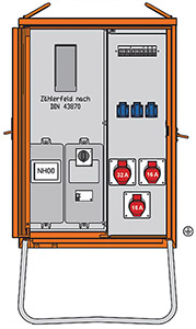 Anschlussverteilerschrank 22kVA mit Zählerplatz, RCD Typ B, 5 LS, 3 CE