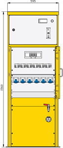 Kassiersäule mit 7 RCDs TypA, 7 LS, 6 elektronischen WS-Zählern, 6 CEE