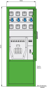 Stromverteiler für Freizeitanlagen mit 8 RCDs TypA, 8 LS, 8 mechanisch