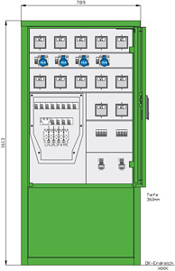 Stromverteiler für Freizeitanlagen mit 12 RCDs TypA, 12 LS, 12 mechani