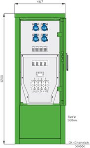 Stromverteiler für Freizeitanlagen mit 4 RCDs TypA, 4 LS, 4 elektron.
