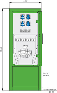 Stromverteiler für Freizeitanlagen mit 6 RCDs TypA, 6 LS, 6 elektron.