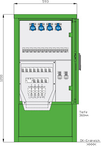 Stromverteiler für Freizeitanlagen mit 12 RCDs TypA, 12 LS, 12 elektro