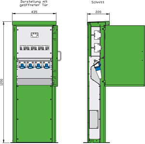 Energiesäule für Freizeitanlagen mi t 4 RCDs TypA, 4 LS, 4 elektron. WS