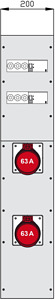 Wechselmodul 200mm breit mit 2 RCD und 2 CEE-Abgängen 63A