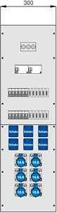 Wechselmodul 300mm breit mit 2 RCD, 6 CEE-Abgängen 16A und 6 Schukos