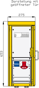 Aufputzverteiler aus Edelstahl mit einem RCD TypA, einem CEE-Abgang 32