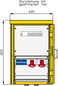Aufputzverteiler aus Edelstahl mit einem RCD TypA, 2 CEE-Abgänge 16-32
