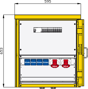 Aufputzverteiler aus Edelstahl mit einem RCD TypA, 2 CEE-Abgänge 16-32