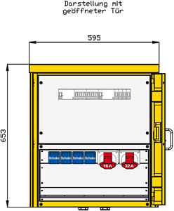 Aufputzverteiler aus Edelstahl mit 2 RCD TypA, 2 CEE-Abgänge 16-32A un
