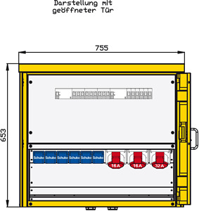 Aufputzverteiler aus Edelstahl mit 2 RCD TypA, 3 CEE-Abgänge 16-32A un