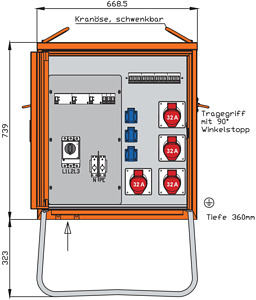 Verteilerschrank für Container 55kV A mit 2 RCDs Typ B und RCD Typ A, 7